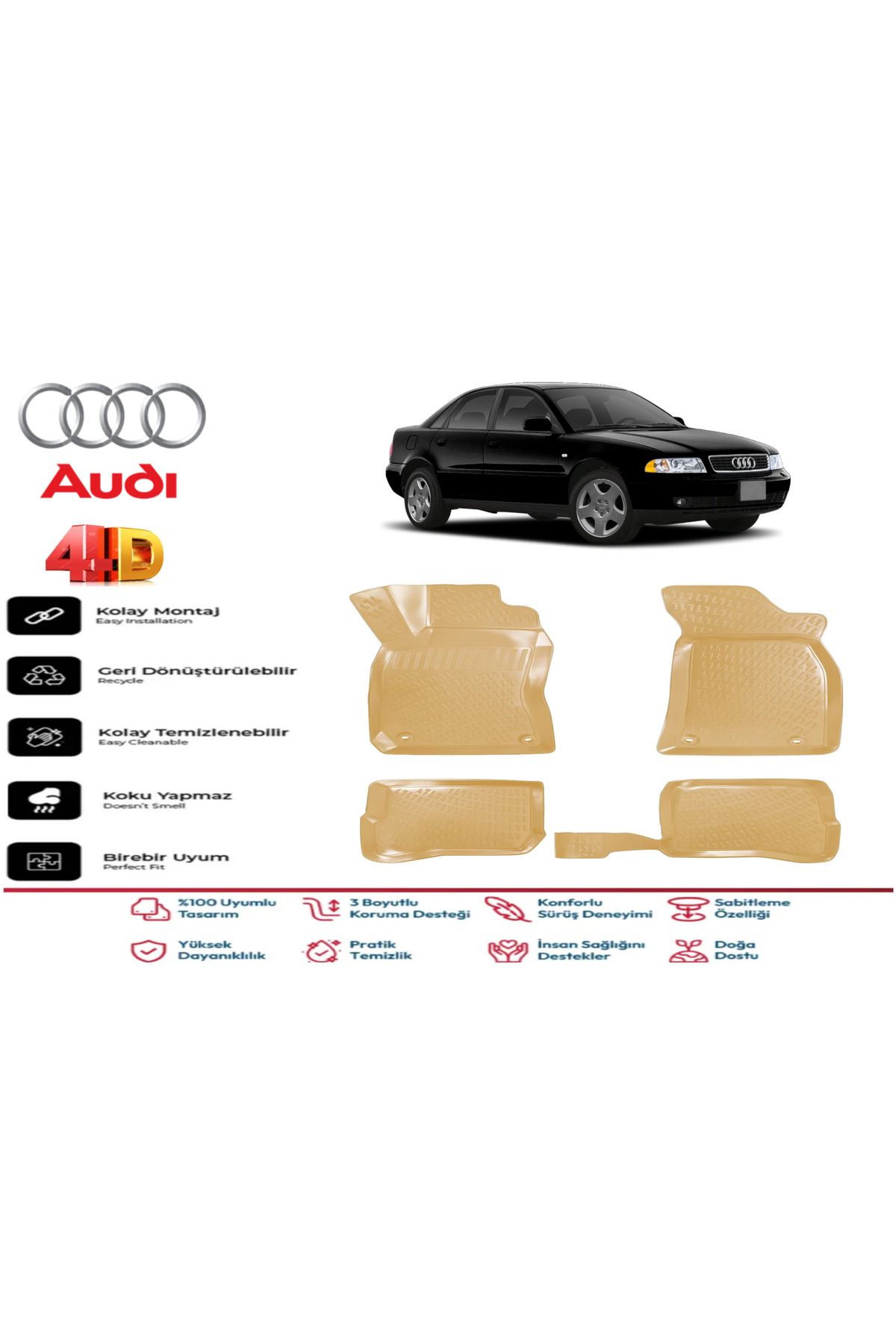 ko kaliteoto Audi A4 B5 1998 Model Uyumlu Bej Paspas Takımı