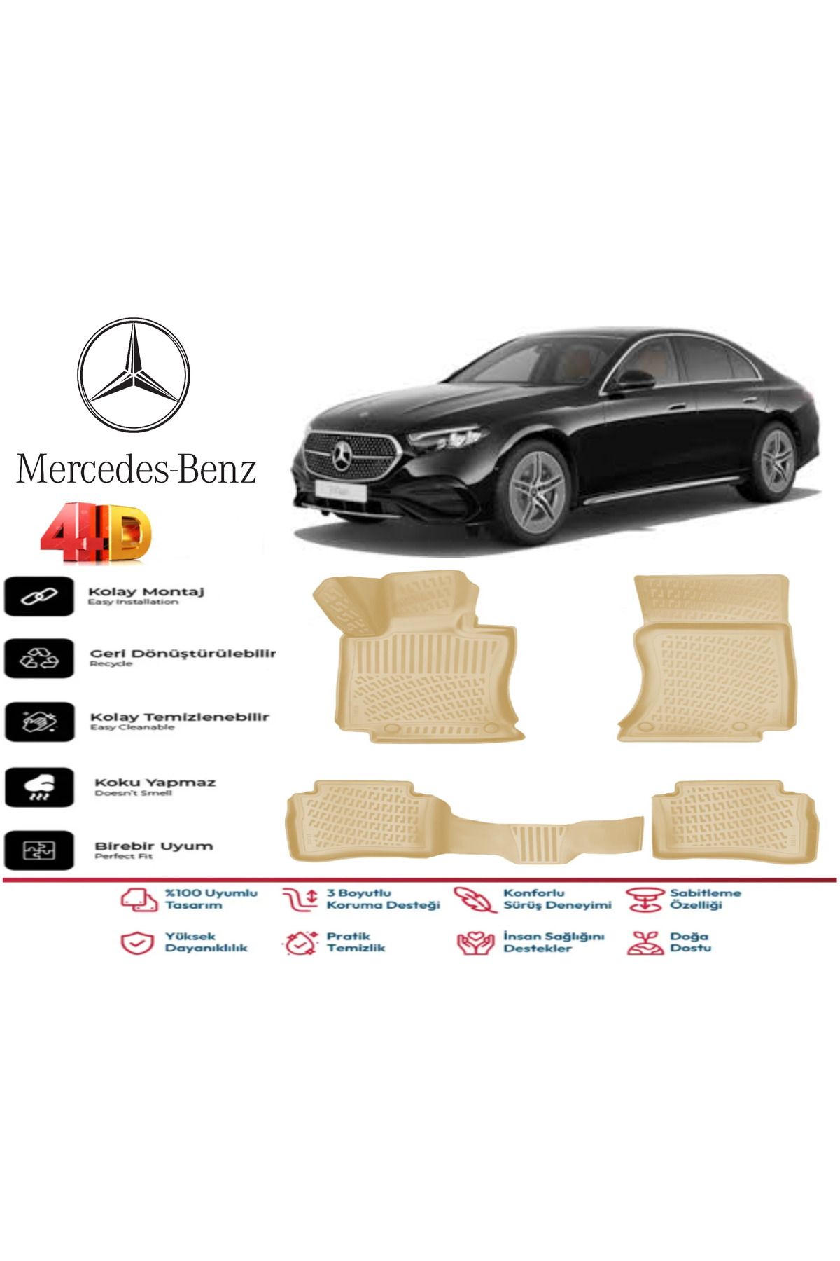 ko kaliteoto Mercedes E Serisi W214 2024 Araca Özel Bej Paspas Takımı Line