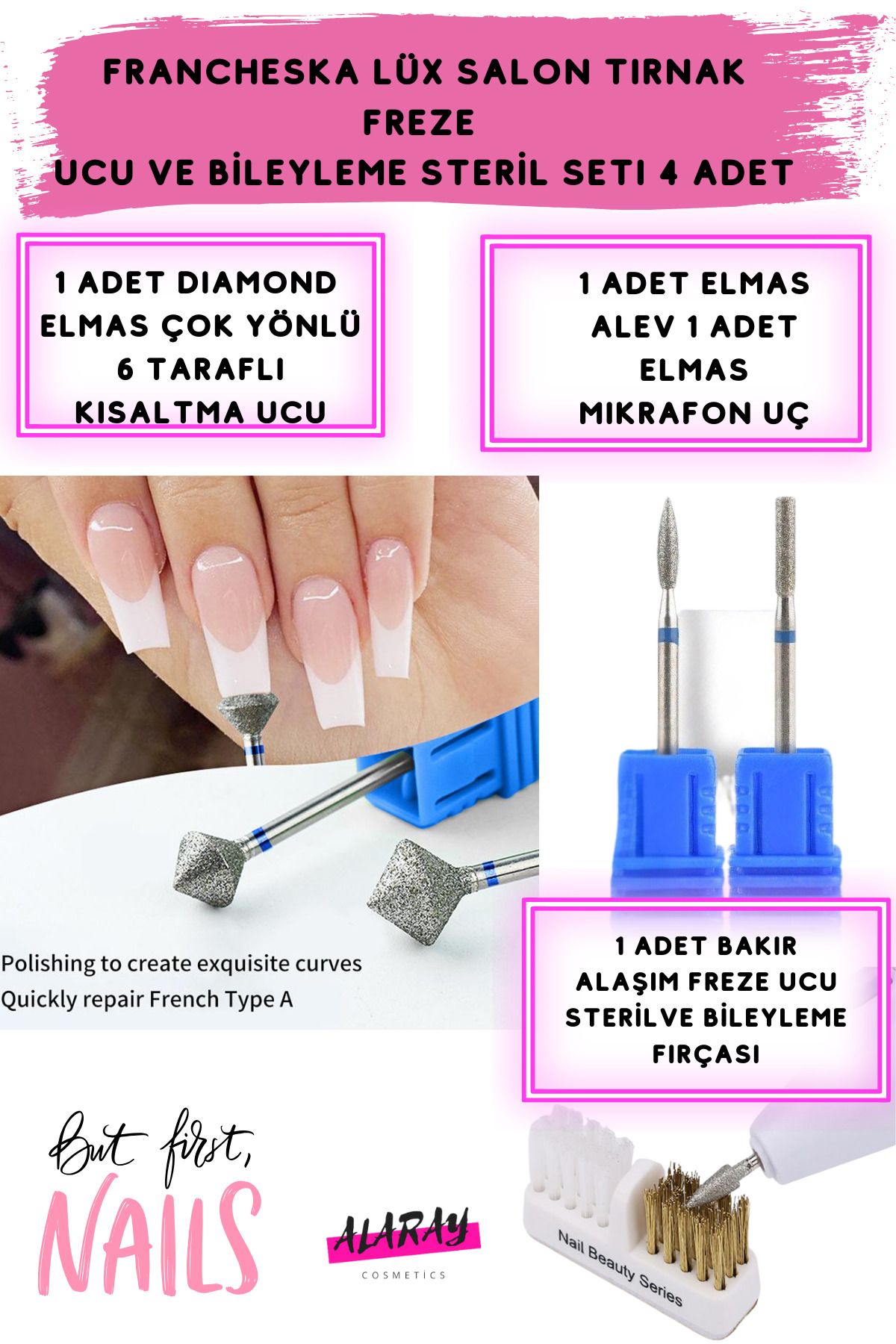 Francheska Nail Art Salon Profesyonel Freze Cıhaz Ucu Kısaltma Manikür Ve Steril Seti 4lü