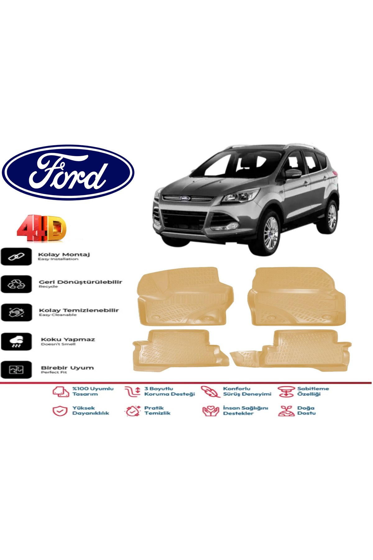 ko kaliteoto Ford Kuga 2016 Model Uyumlu Bej Paspas Takımı