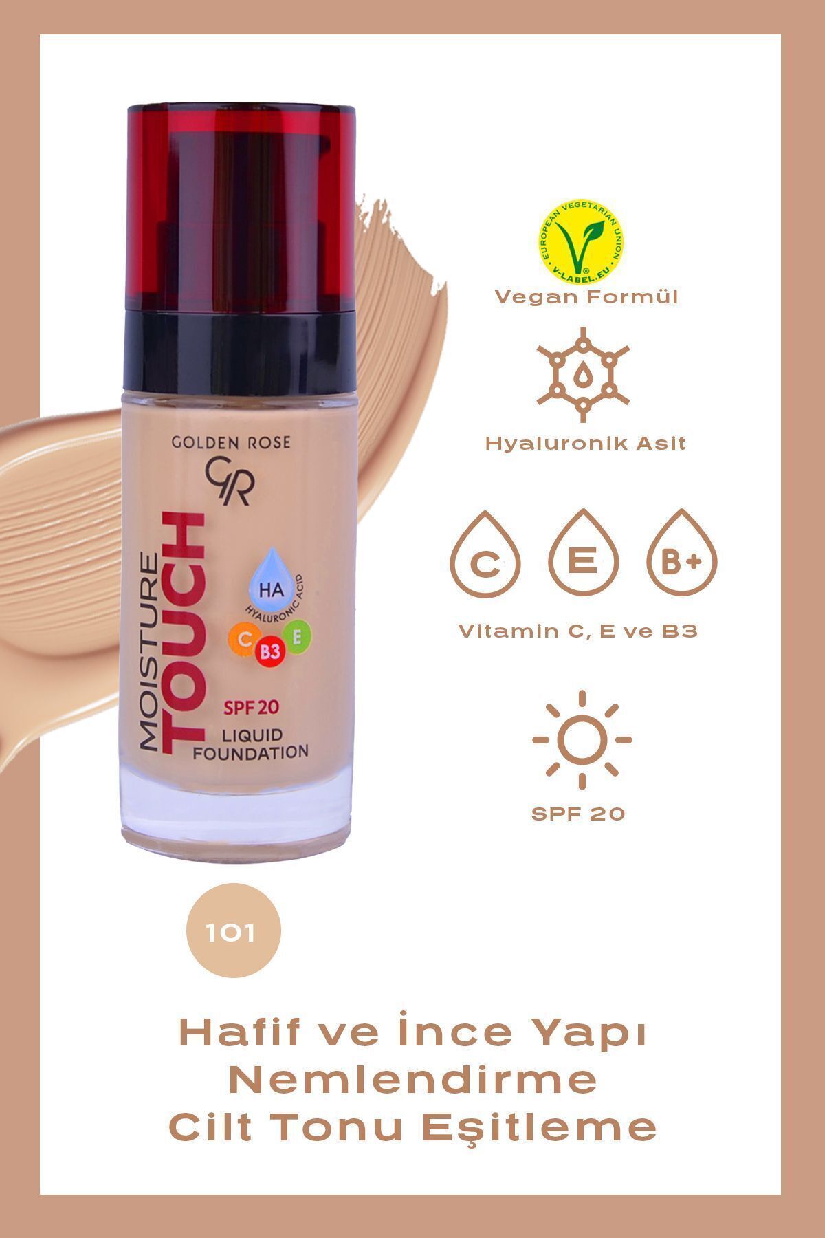 کرم پودر مرطوب کننده مویسچر تاچ شماره: 101 - کرم پودر مرطوب کننده هیالورونیک اسید SPF 20 - 30 میلی لیتر — سفید P-MLF