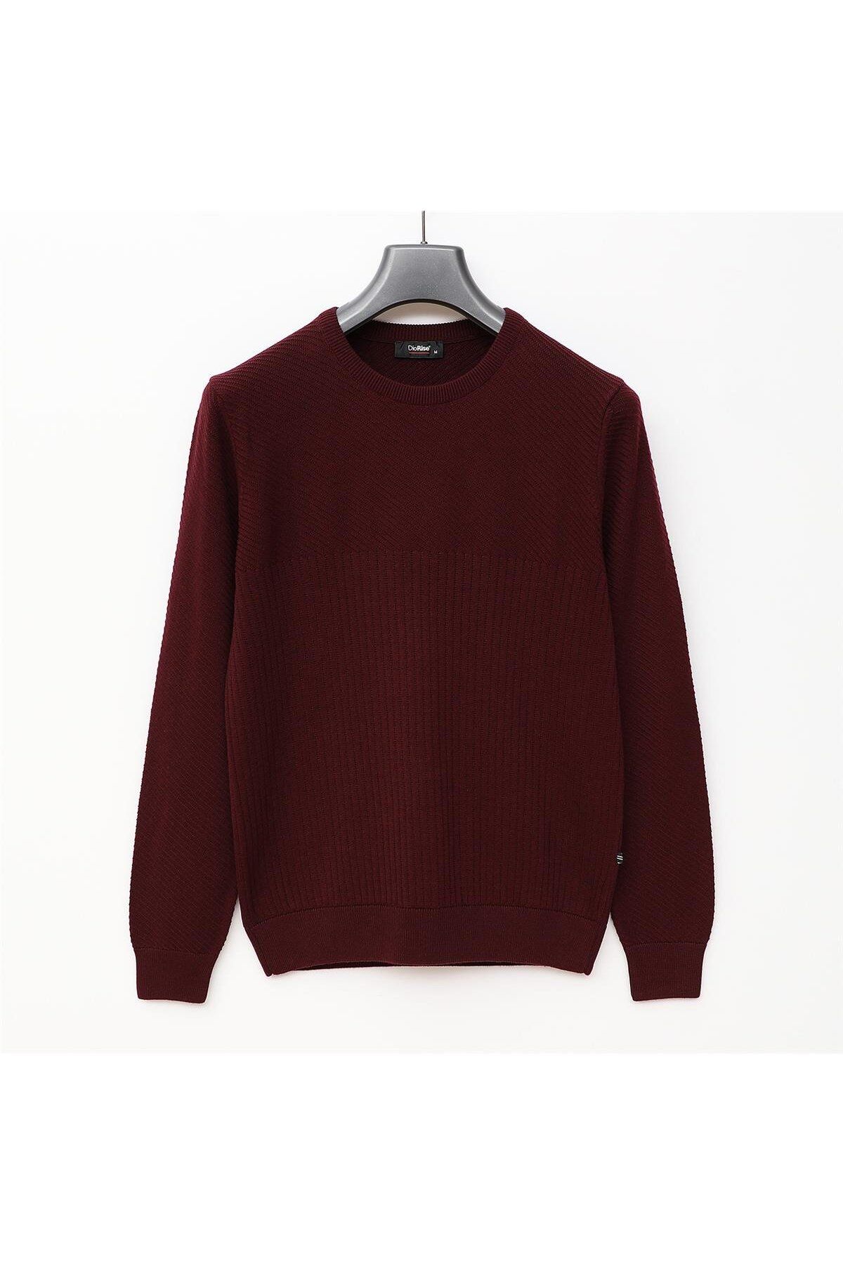 Dio Rise Erkek Şardonsuz Uzun Kol İnce Bisiklet Yaka Sweatshirt - 180909 - Koyu Bordo