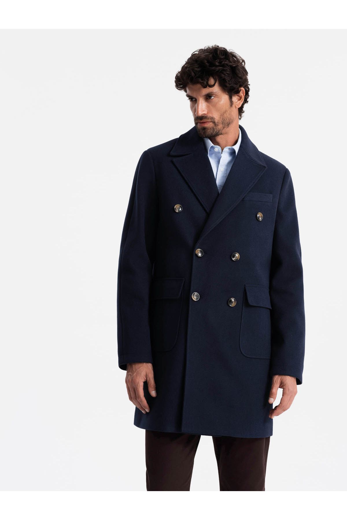 OMBRE-Zweireihiger Herrenmantel mit Zierknöpfen - Indigo V1 OM-COWC-0109 XL 3