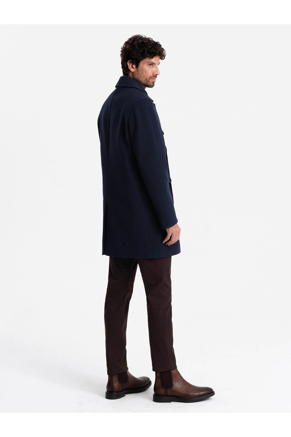 OMBRE-Zweireihiger Herrenmantel mit Zierknöpfen - Indigo V1 OM-COWC-0109 XL 6