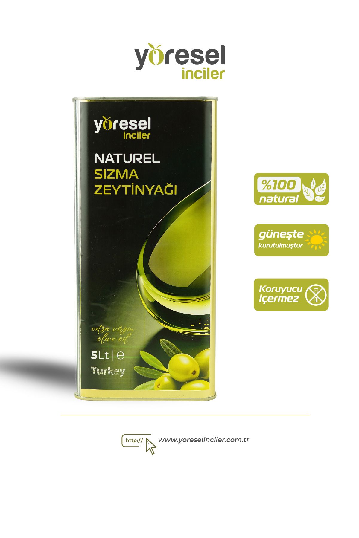 YÖRESEL İNCİLER Naturel Sızma Zeytinyağı 5 lt. Yeni Sezon (2024-2025 Hasat)