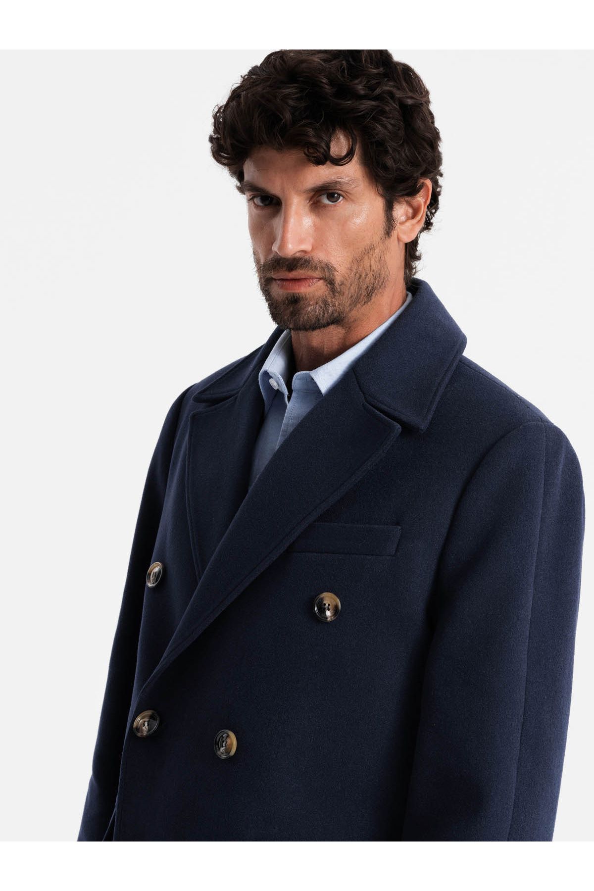 OMBRE-Zweireihiger Herrenmantel mit Zierknöpfen - Indigo V1 OM-COWC-0109 XL 2