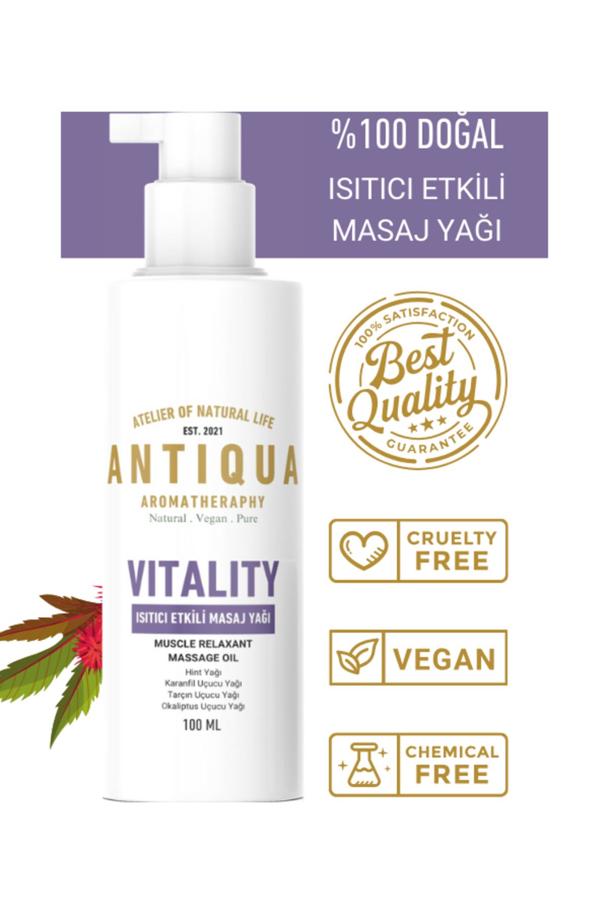 Antiqua Aromaterapi Vitality %100 Doğal Isıtıcı Masaj Yağı 100 Ml