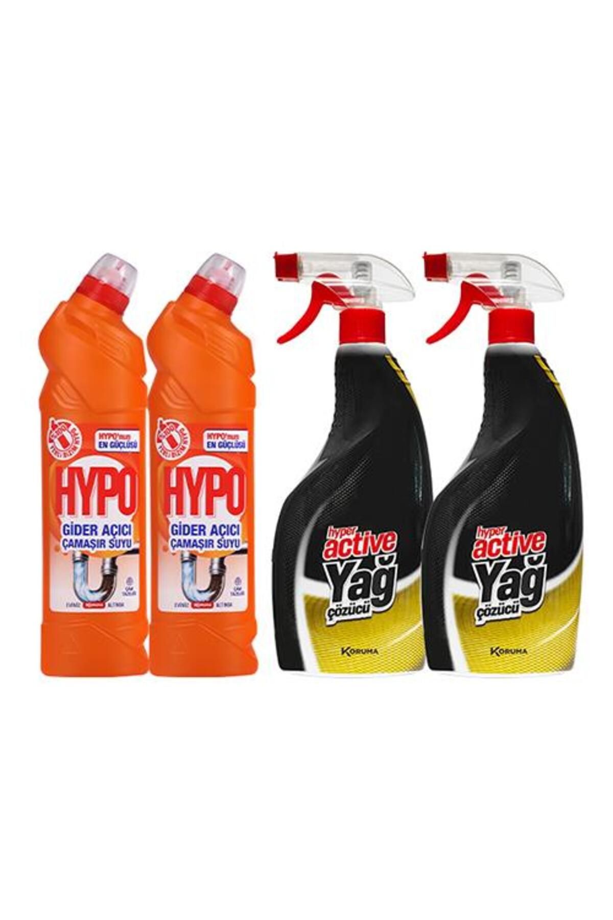 Hypo GİDER AÇICI ÇAMAŞIR SUYU ÇAM TAZELİĞİ 750 GR x 2 + HYPER ACTİVE YAĞ ÇÖZÜCÜ 750 ML X 2