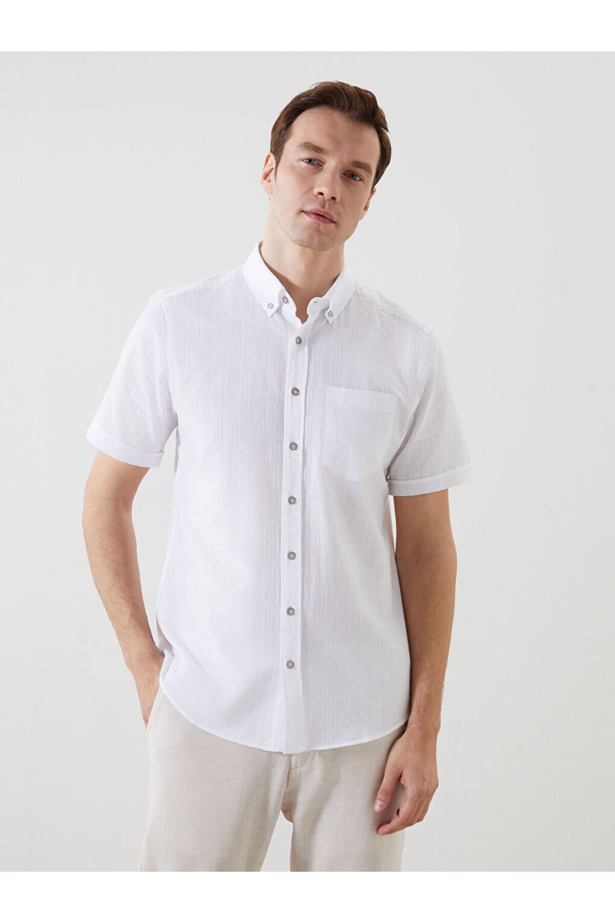 LC Waikiki Yeni Sezon Regular Fit Kisa Kollu Armurlu Erkek Dokulu Gomlek - S5FF96Z8