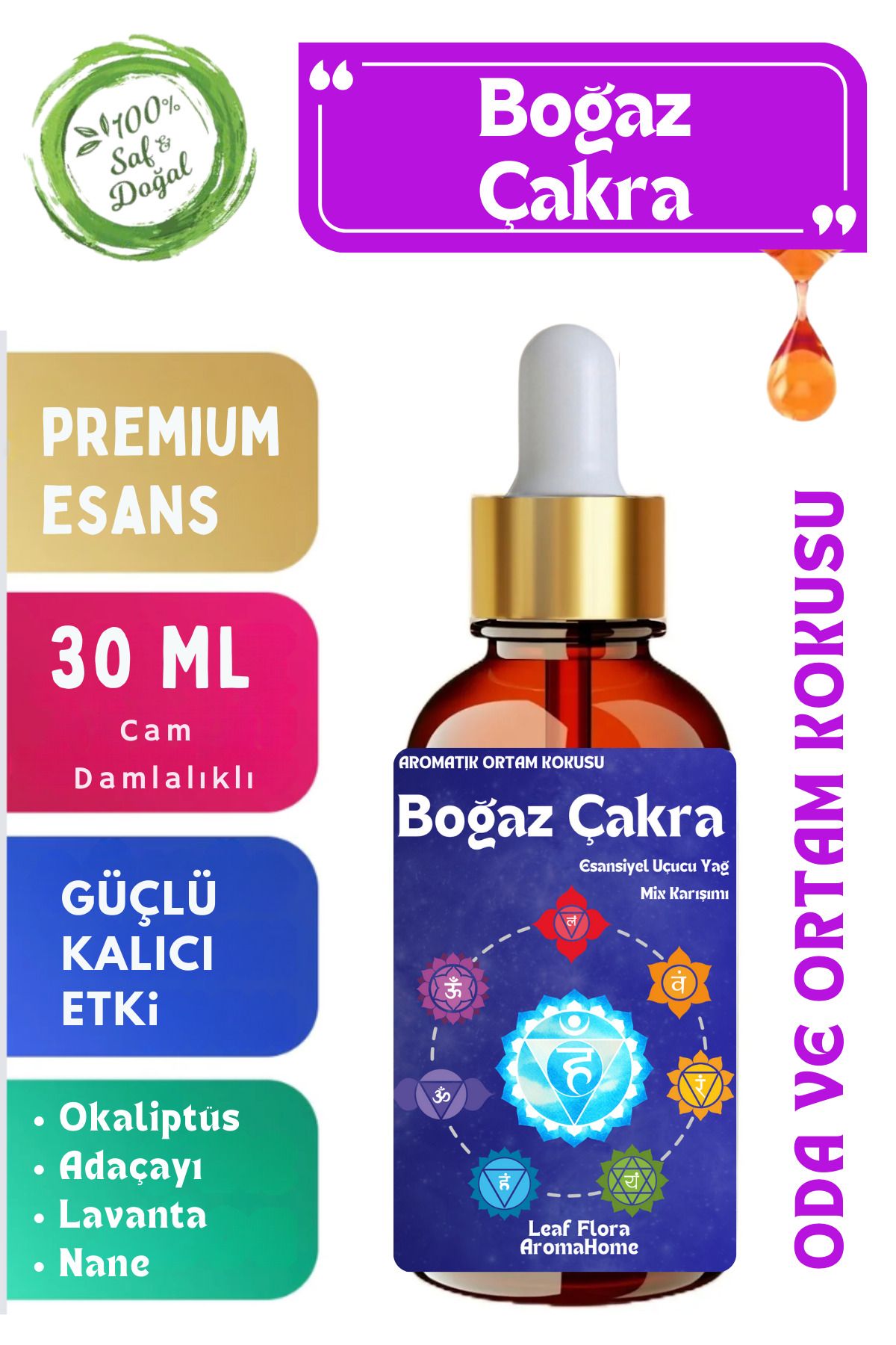 LeafFlora AromaHome Boğaz Çakra - Esansiyel Uçucu Yağ Karışımı - Oda Ve Ortam Kokusu - Buhurdanlık Yağı 30 ml