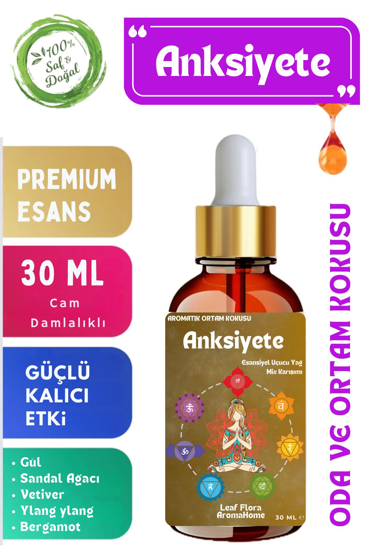 LeafFlora AromaHome Anksiyete - Esansiyel Uçucu Yağ Karışımı - Oda ve Ortam Kokusu - Buhurdanlık Yağı 30 ML