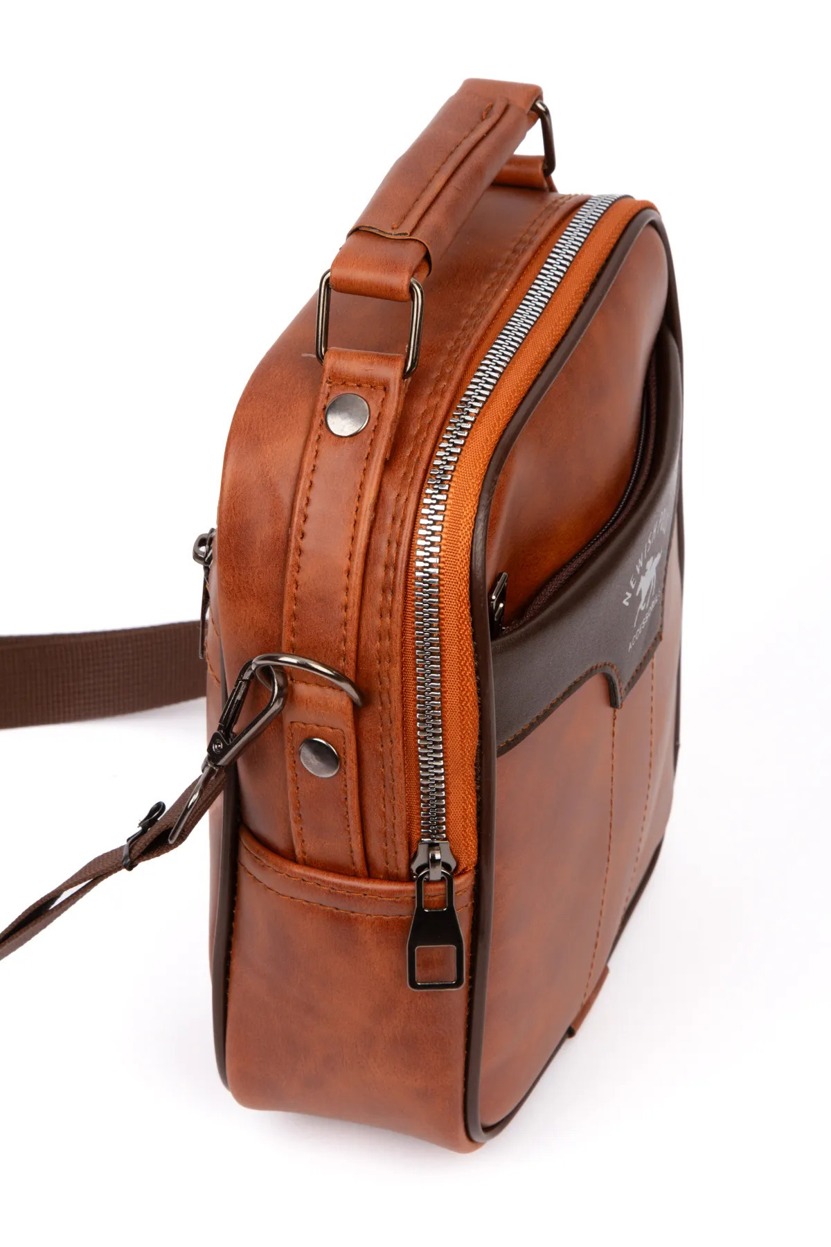 Newish Polo-Men's Black Vegan Leather Adjustable Cross Strap Hand and Shoulder Bag Daily 3