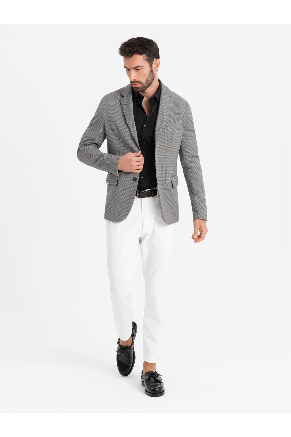 OMBRE-Ανδρικό casual blazer σε λεπτή καρό - γκρι V2 OM-BLZB-0116 XXL 4