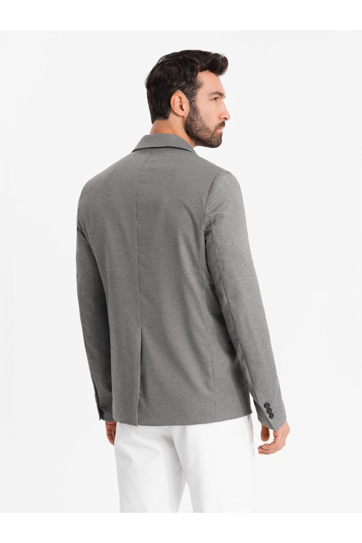 OMBRE-Ανδρικό casual blazer σε λεπτή καρό - γκρι V2 OM-BLZB-0116 XXL 5