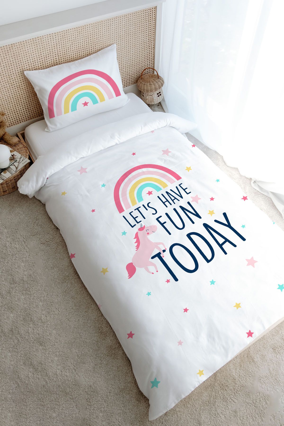 Tuğba Kuğu Tek Kişilik Nevresim Takımı (100x200) - Pure Baby Serisi - Unicorn Fun