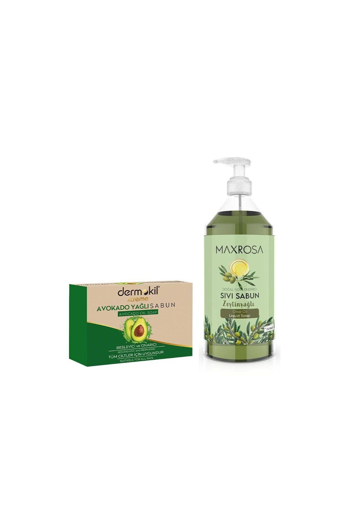 Dermokil Maxrosa Sıvı Sabun 750ml Zeytinyağlı ve Avokado Yağı Katı Bakım Sabunu 100gr Set