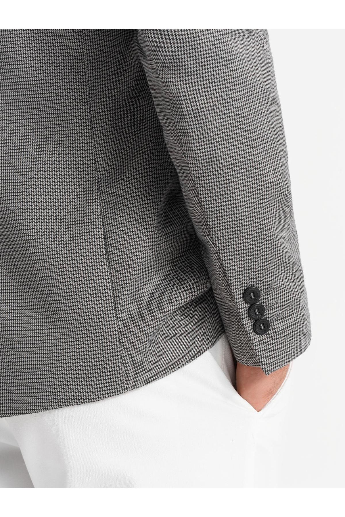 OMBRE-Ανδρικό casual blazer σε λεπτή καρό - γκρι V2 OM-BLZB-0116 XXL 7