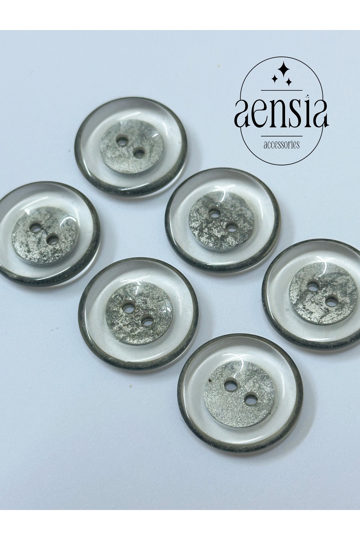 aensia Etrafı Şeffaf İçi Simli İki Delikli Polyester 2.29 CM Trençkot ...