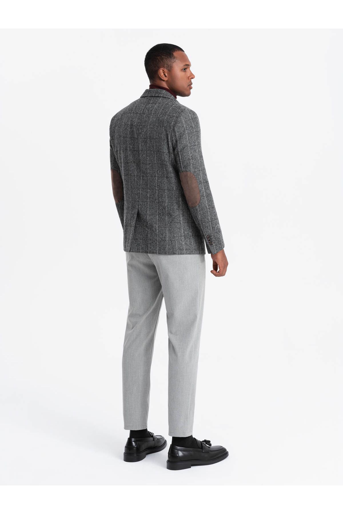OMBRE-Eleganter Herren Karo Blazer mit Wollmischung - grau V1 OM-BLZB-0137 XL 7
