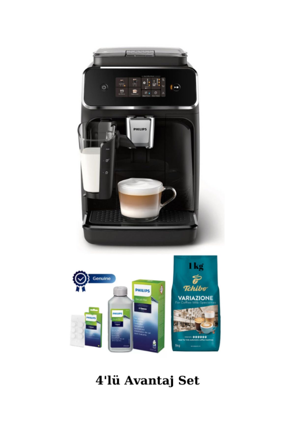 Philips LatteGo 2300 Serisi Tam Otomatik Espresso Makinesi, Tablet, Solüsyon, 1 KG Kahve, 4'lü Avantaj Set