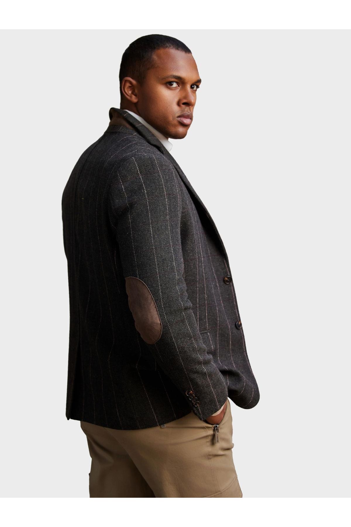 OMBRE-Eleganter Herren Blazer mit Wollmischung im Karomuster - Graphit V3 OM-BLZB-0137 M 3