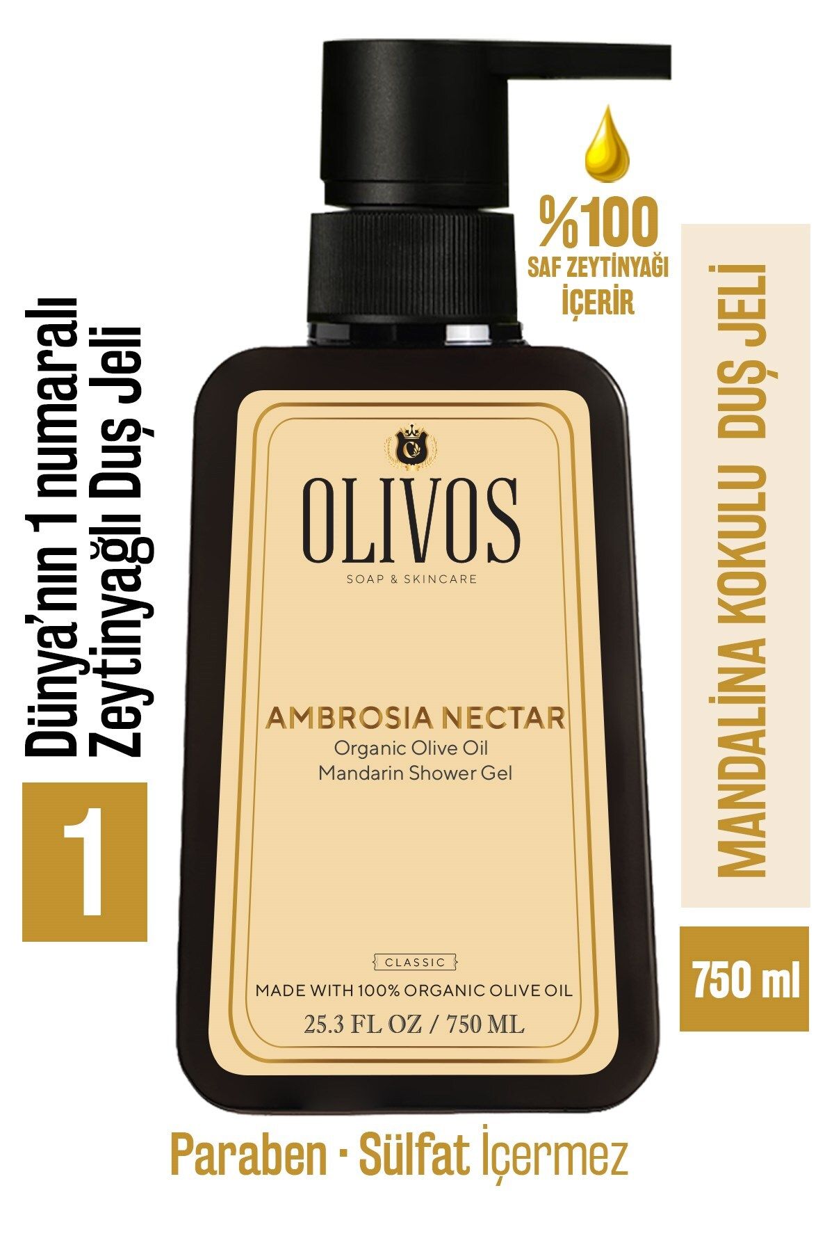 Olivos %100 Doğal Mandalina Ve Zeytinyağlı Banyo Ve Duş Jeli Kuru Cilt Nemlendirici Ve Besleyici 750 ml