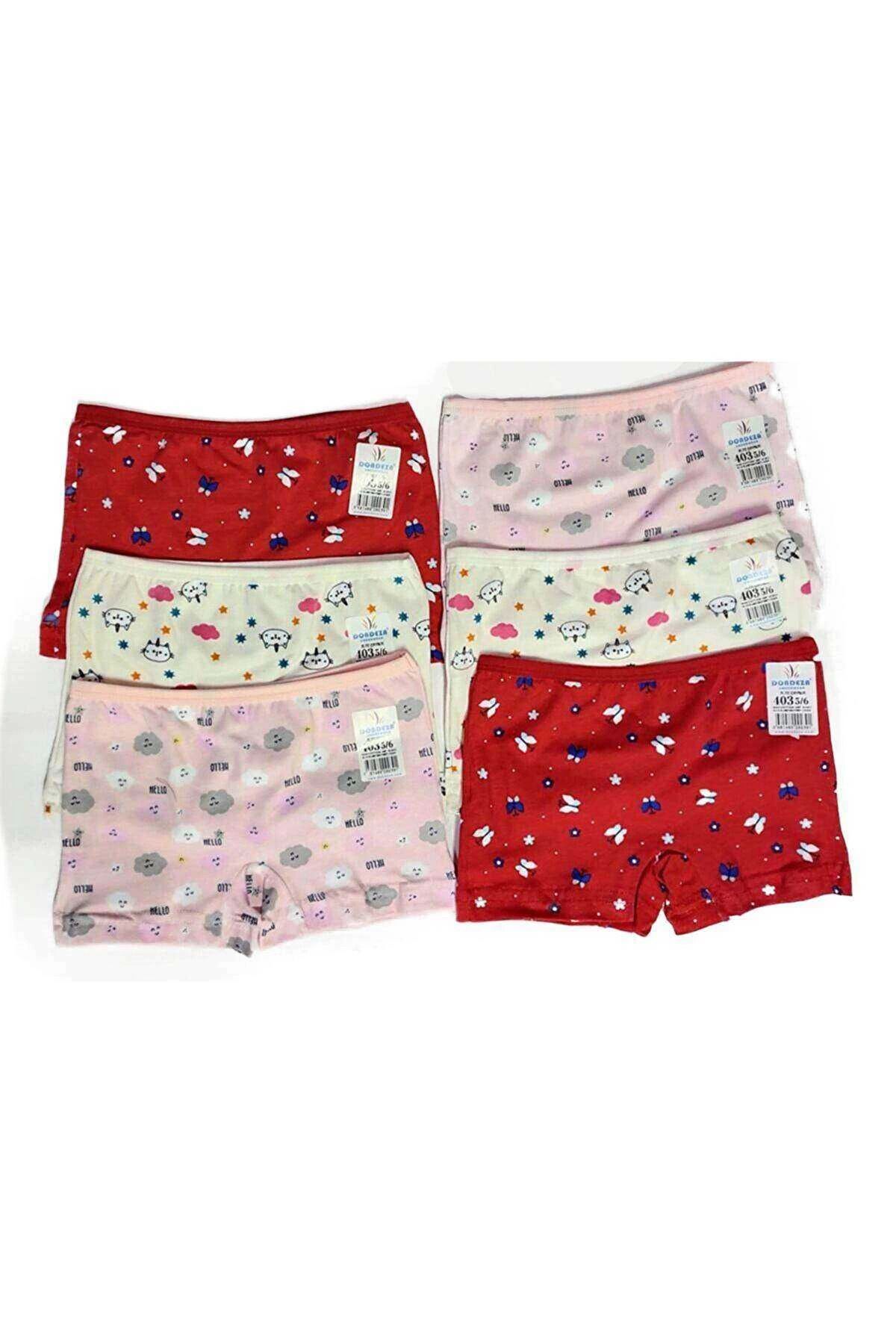 Fashi10 6 Adet Kız Çocuk Desenli Penye Boxer 403