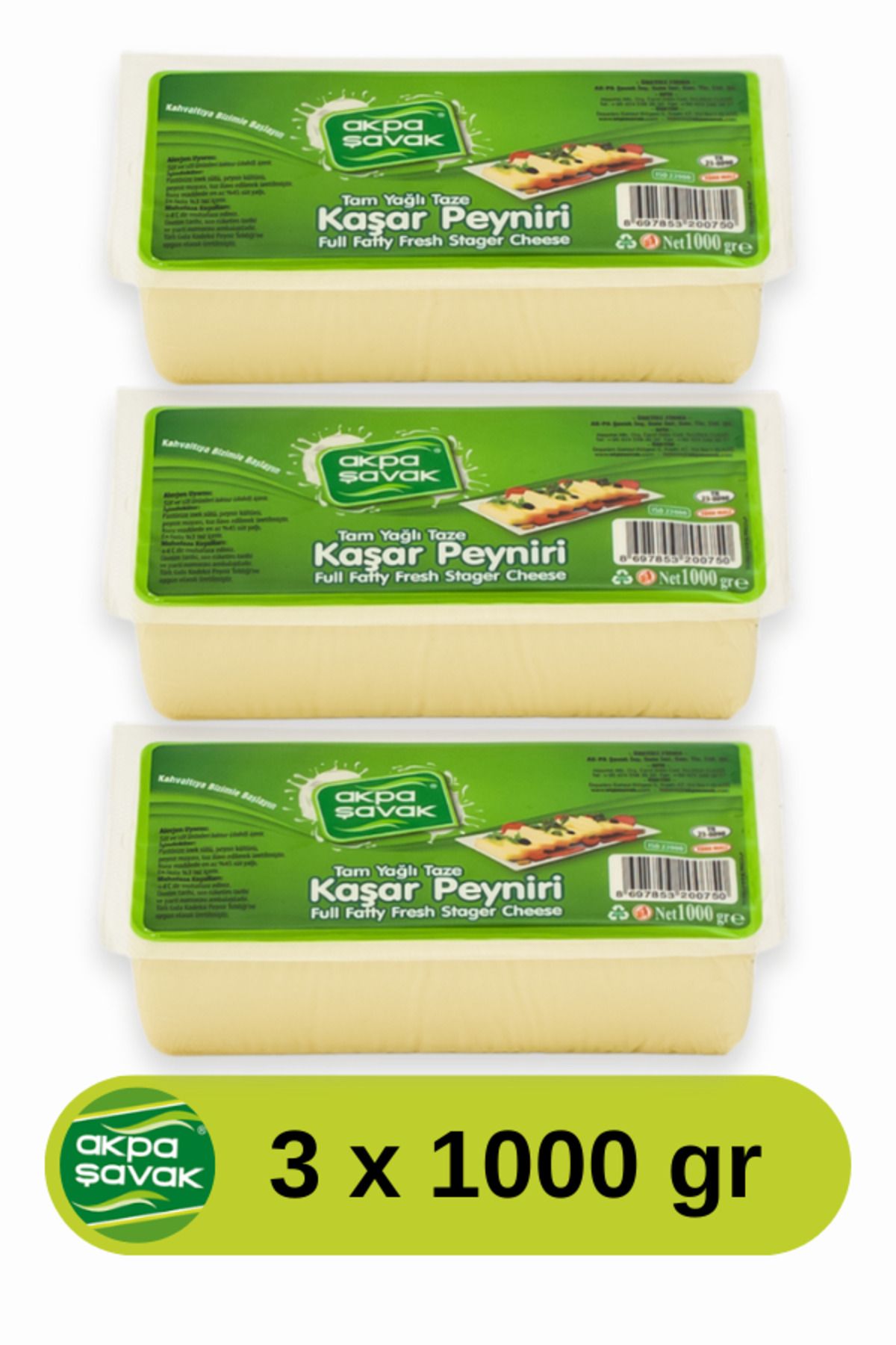 Ak-pa Şavak Akpa Şavak Tam Yağlı Kaşar Peyniri (3 x 1 kg)