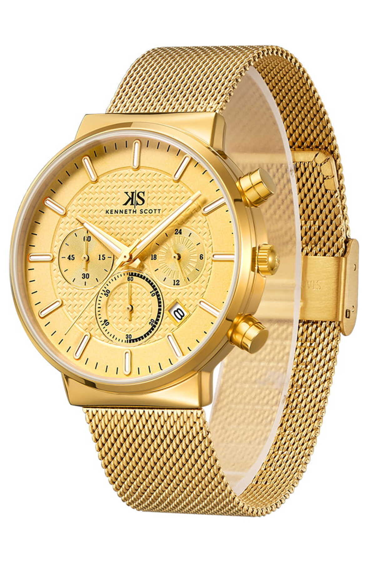 Kenneth Scott-Men's Quartz Movement Watch, Multi Function Display and Mesh Strap - K22133-GMGC, Gold 2