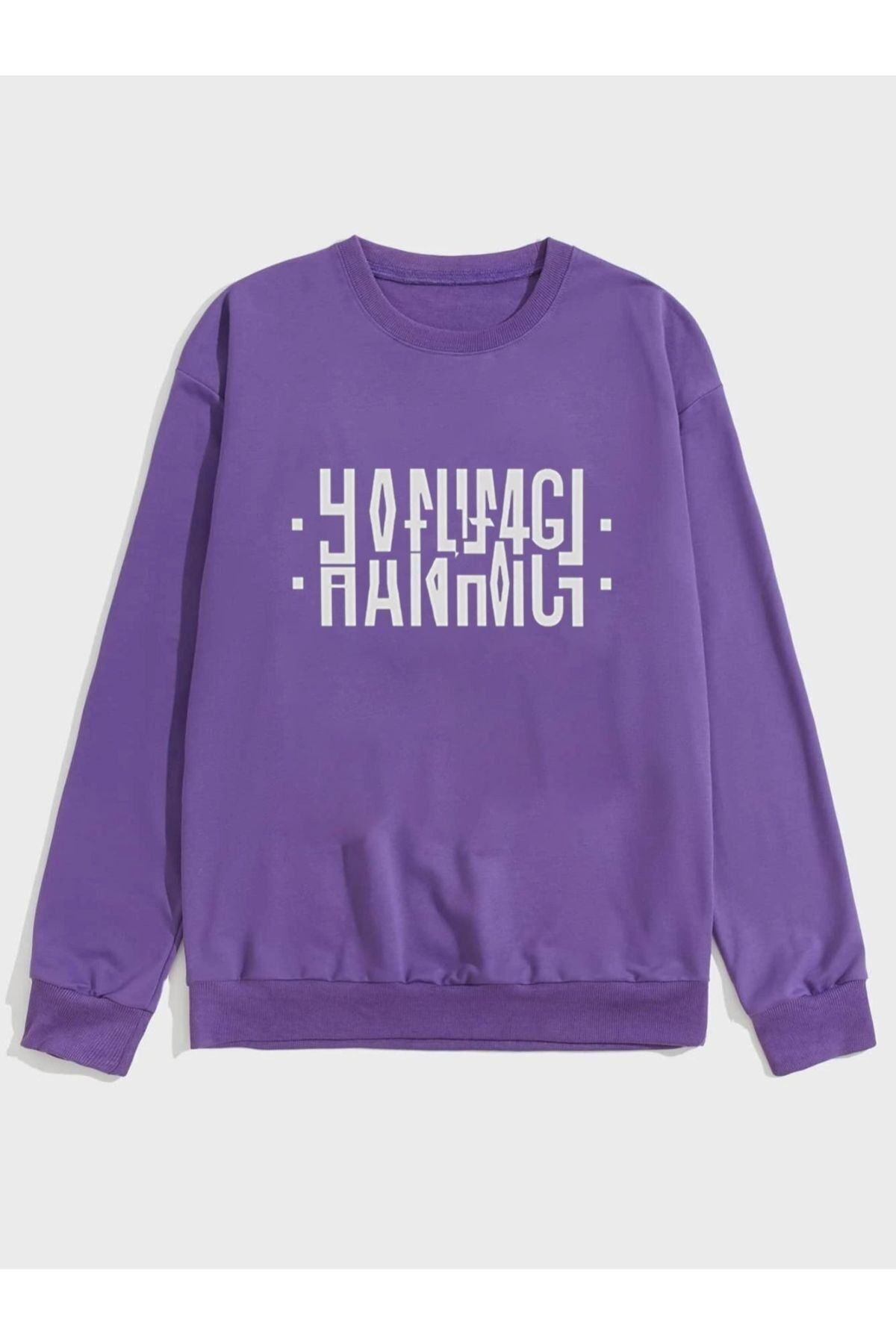 GIANTSTORE Erkek Mor Hanımcı Oversize Baskılı Sweatshirt