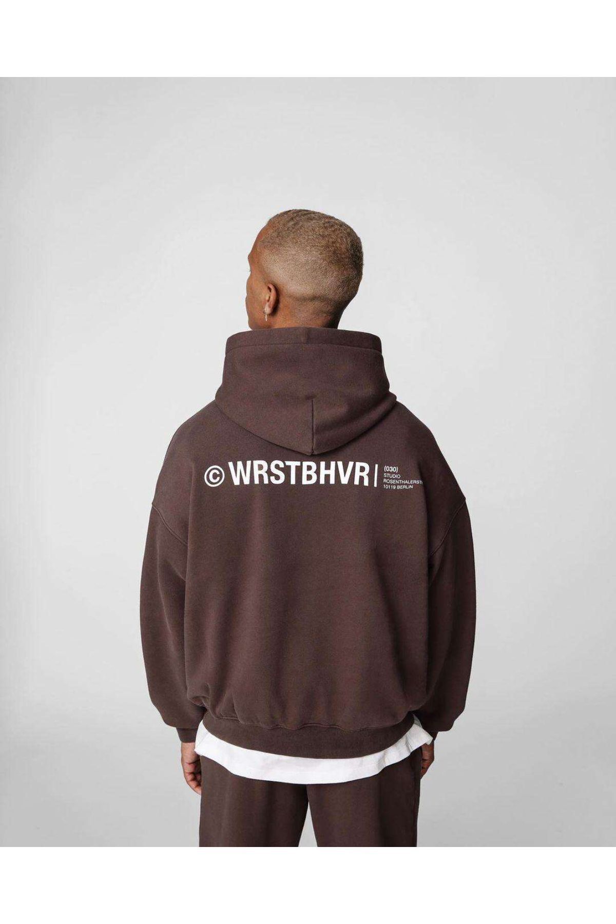 GIANTSTORE Erkek Kahverengi Wrst Bhvr Sırt Baskılı Oversize Kapüşonlu Sweatshirt