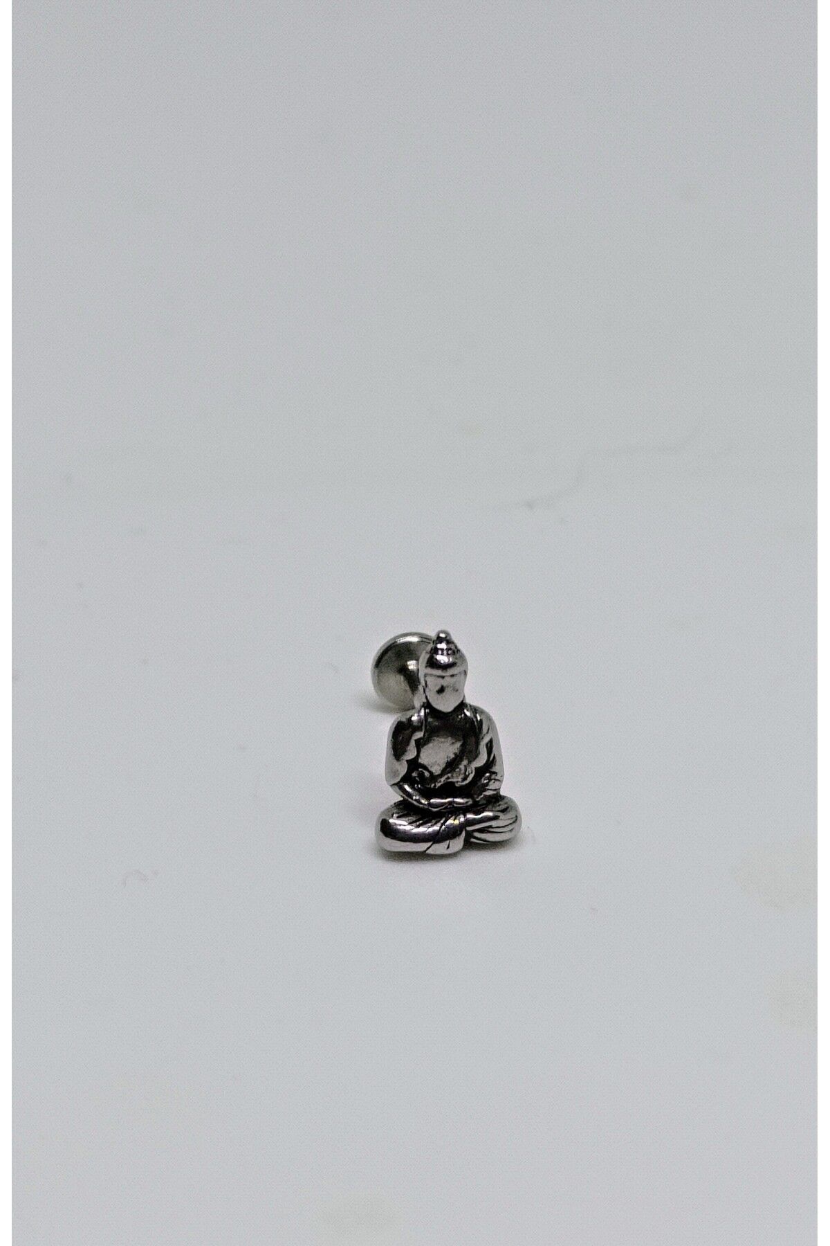 mama india alaçatı Cerrahi Çelik Gümüş Renk Buddha Figürlü Piercing Uzunluk 7 mm No 57