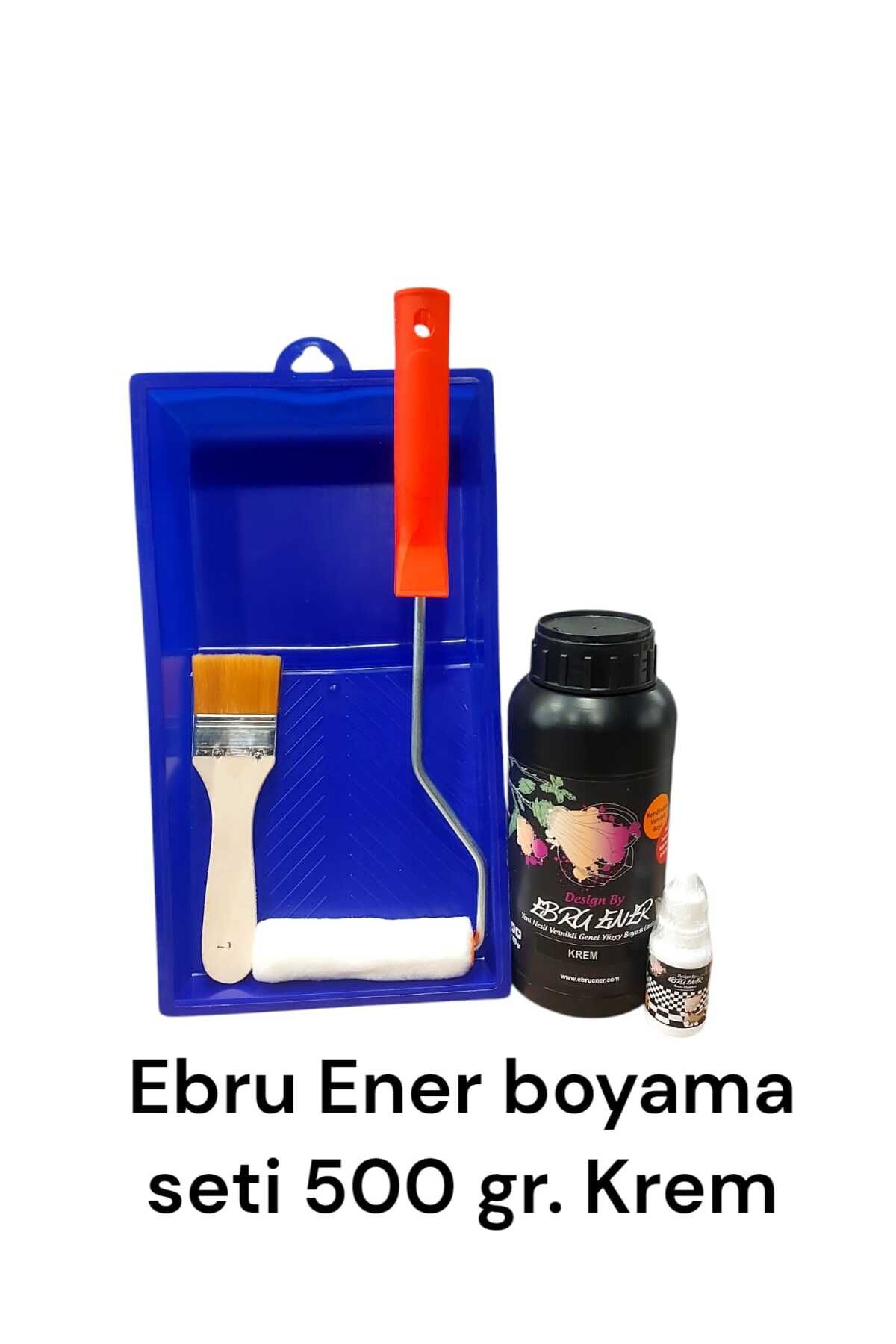 Ebru Ener Kendinden Vernikli  Yüzey  Boyama Seti Islak Zemin 500 gr  Krem Boya-Tava-Fırça-Rulo-Katalizör