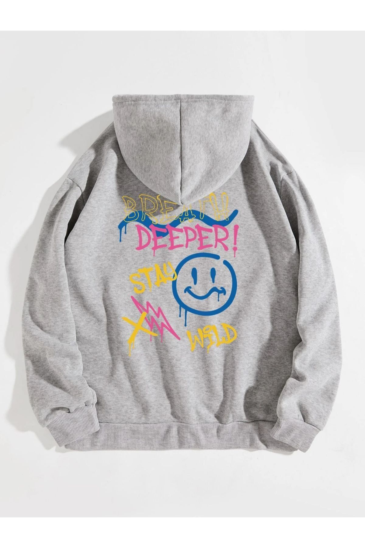 GIANTSTORE Kadın Gri Deeper Baskılı Oversize Kapüşonlu Sweatshirt
