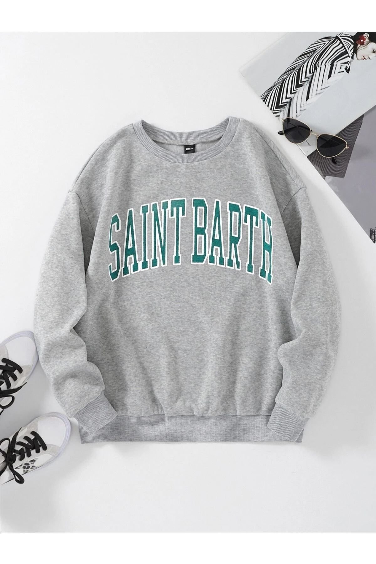 GIANTSTORE Unisex Gri Saınt Barth Baskılı Sweatshirt