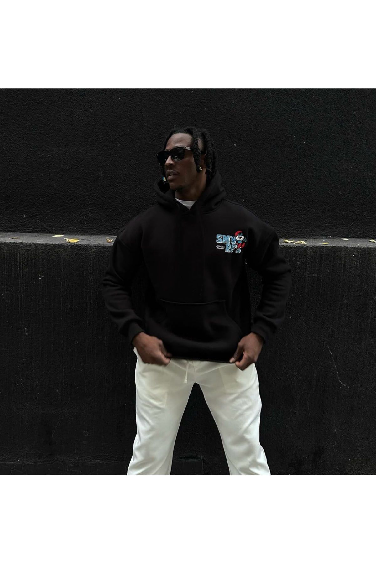 GIANTSTORE Siyah Şirin Baba Baskılı Kapüşonlu Oversize Sweatshirt Unisex