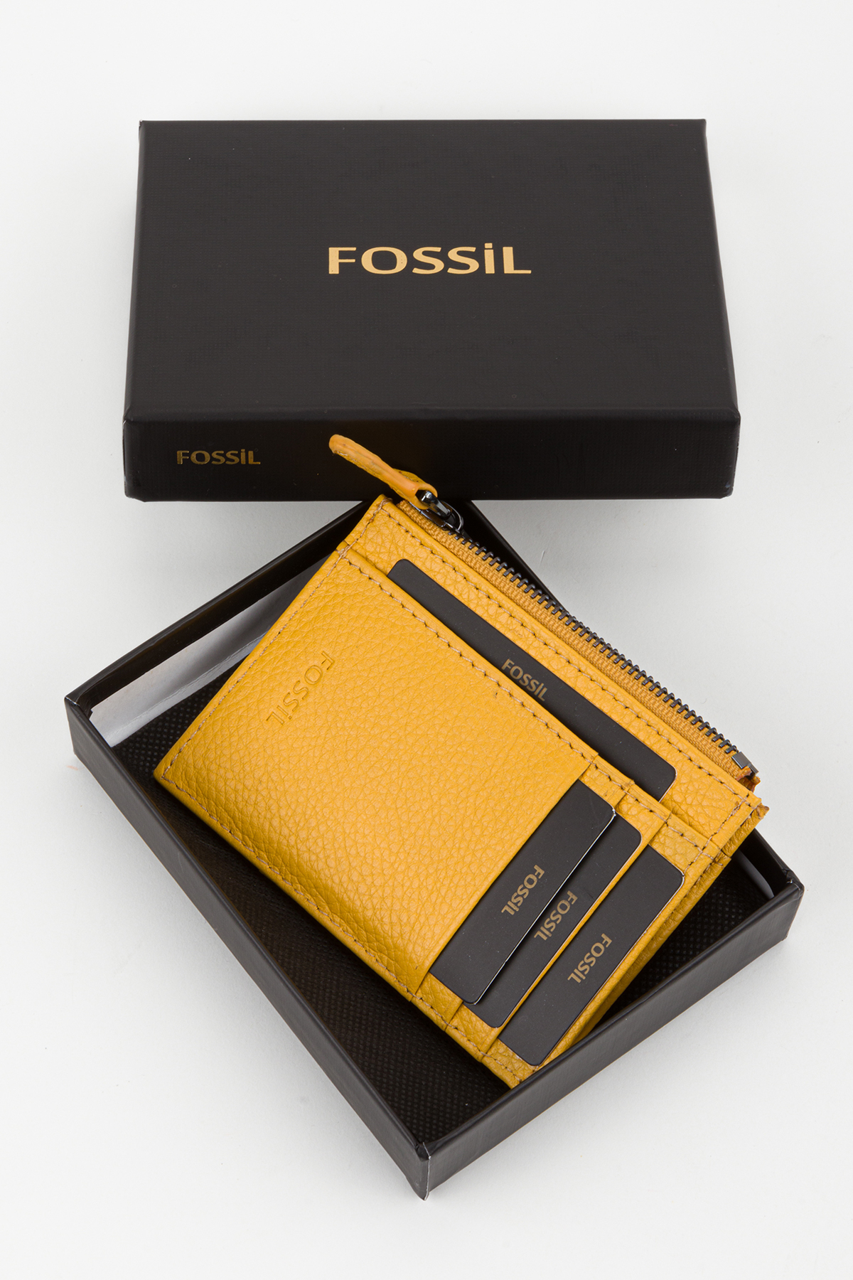 Fossil Kutulu Hakiki Deri Fermuar Detaylı Sarı Unisex El Portföyü Kartlık Cüzdan görsel 8
