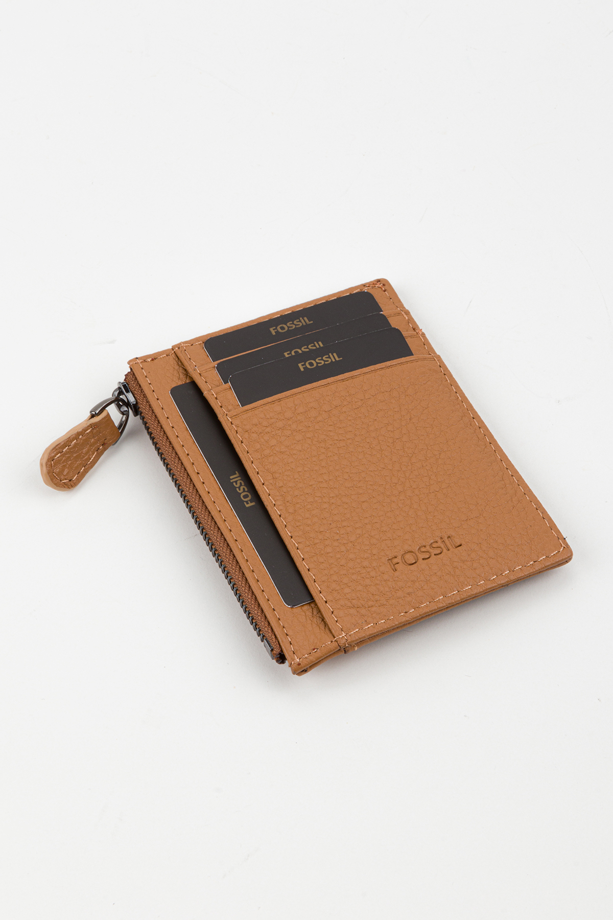 Fossil Kutulu Hakiki Deri Fermuar Detaylı Camel Unisex El Portföyü Kartlık Cüzdan görsel 3