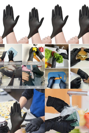 YCKTEDARİK 100 Adet Siyah Medium Orta Boy Nitril Hamburger Restorant Yemek Ye...