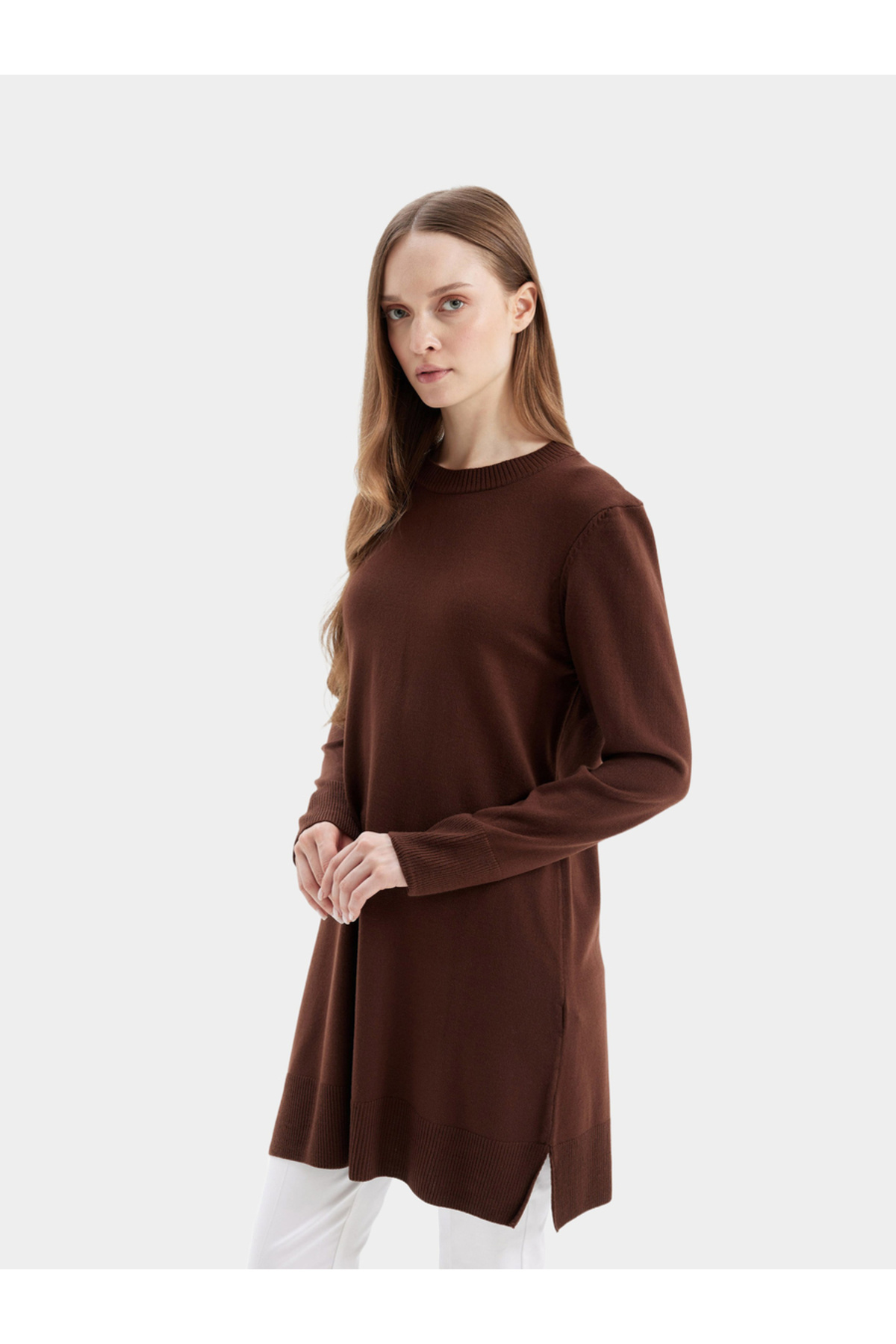DeFacto-Regular Fit Crew Neck Side Slit Longline Tunic 3