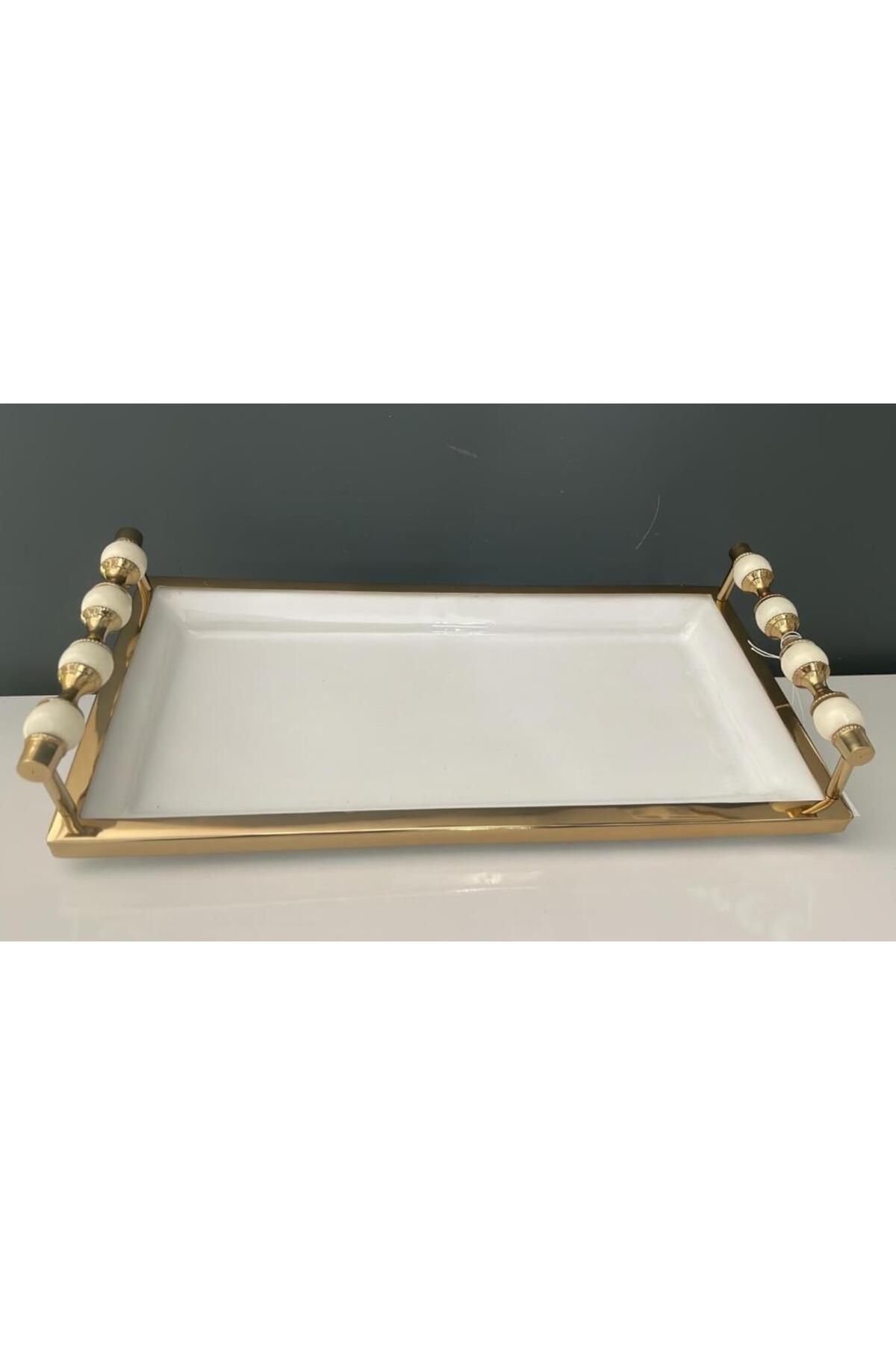 LAMEDORE LAMEDOR  KULPLU BEYAZ GOLD KÜÇÜK DİKDÖRTGEN TEPSİ 18*36*8 CM