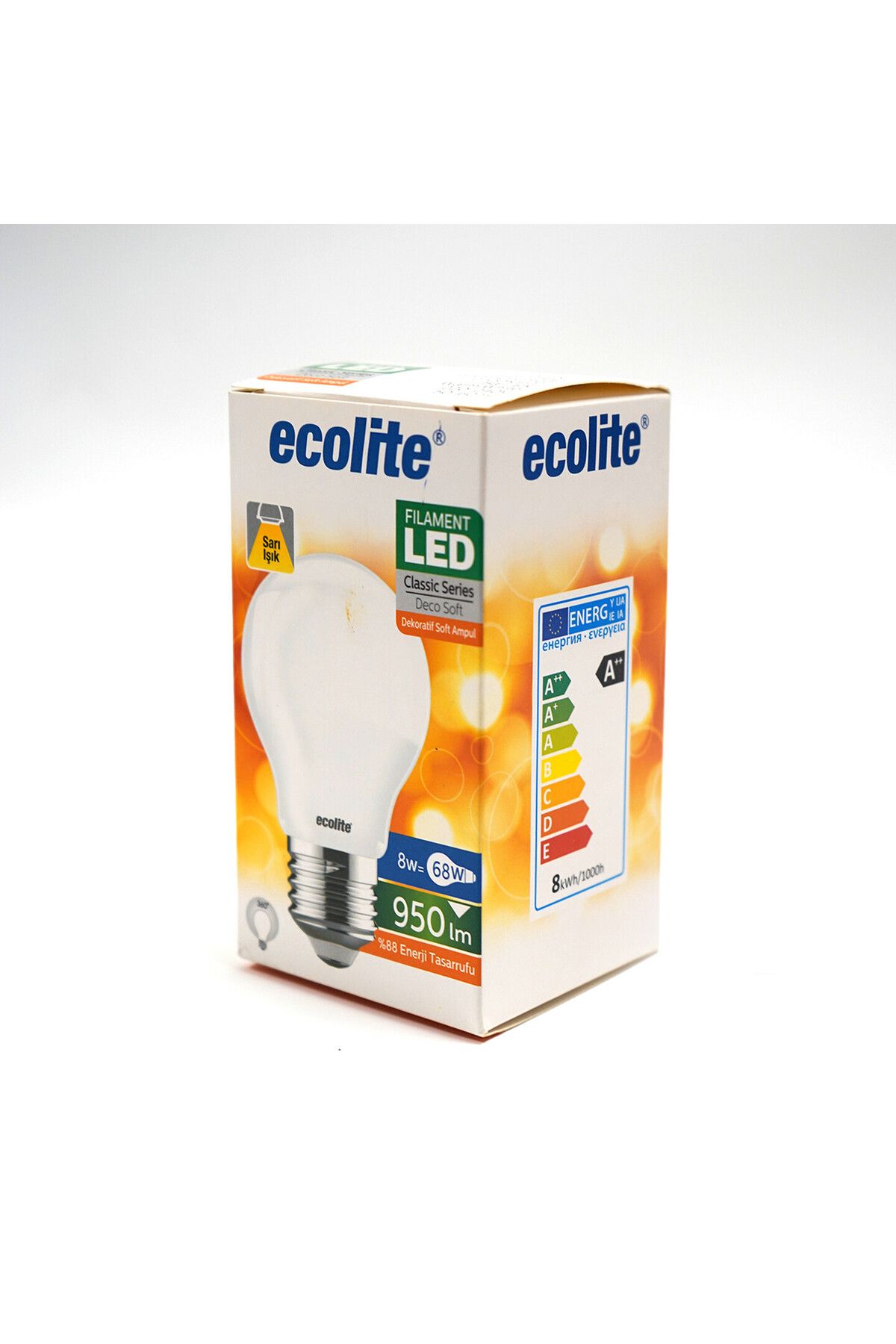Ecolite Soft Filament A60 8 W Sarı Klasik E27 Duy Led Ampul
