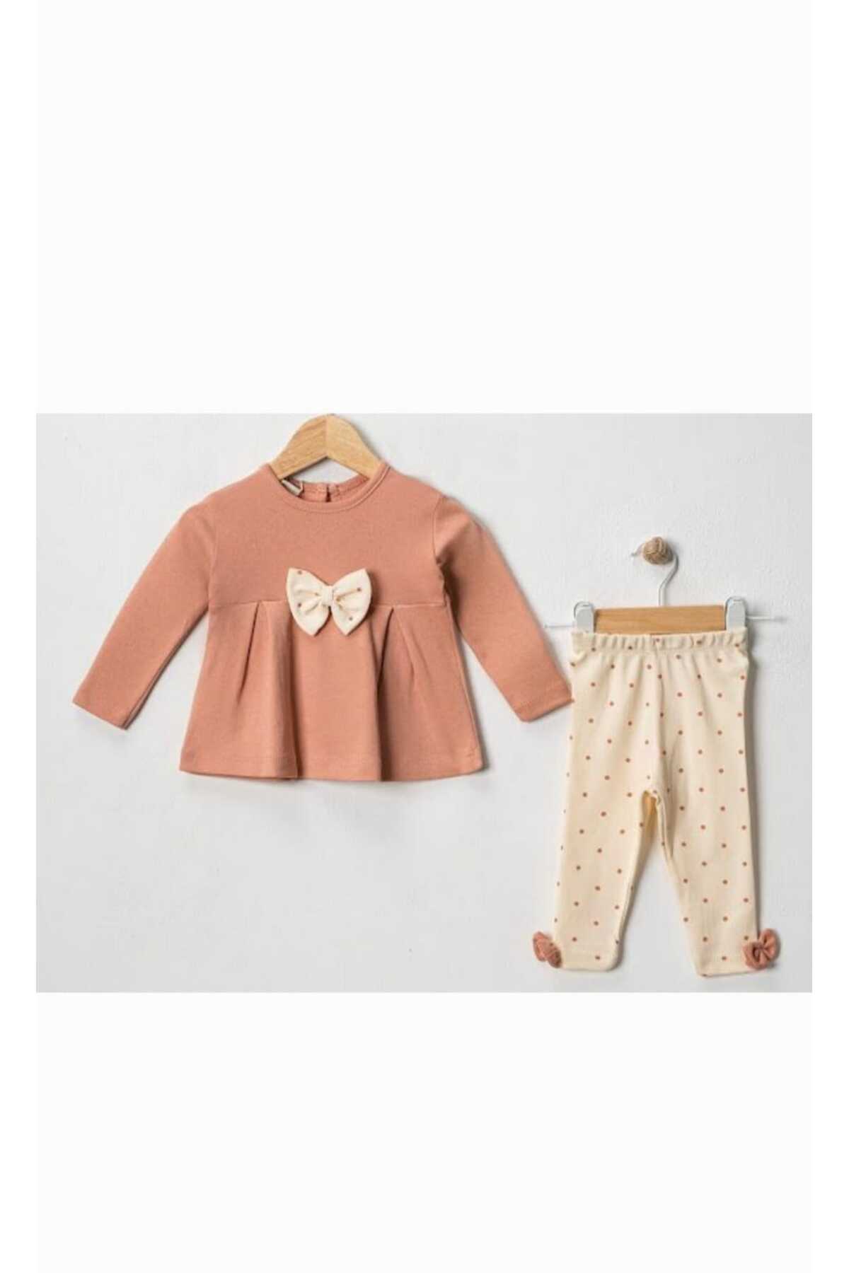 Kurdeleli Kız Bebek 2Li Taytlı Takım