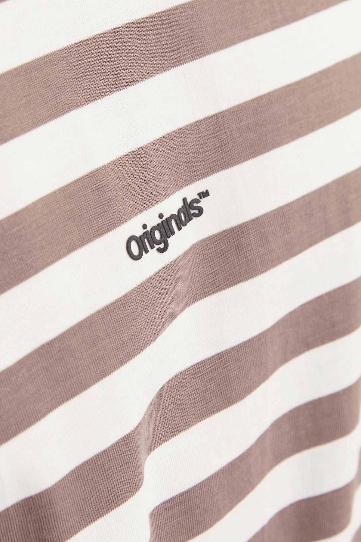 Jack & Jones-JORVESTERBRO Newton Stripe Tee SS CN - Burgundia și alb 7