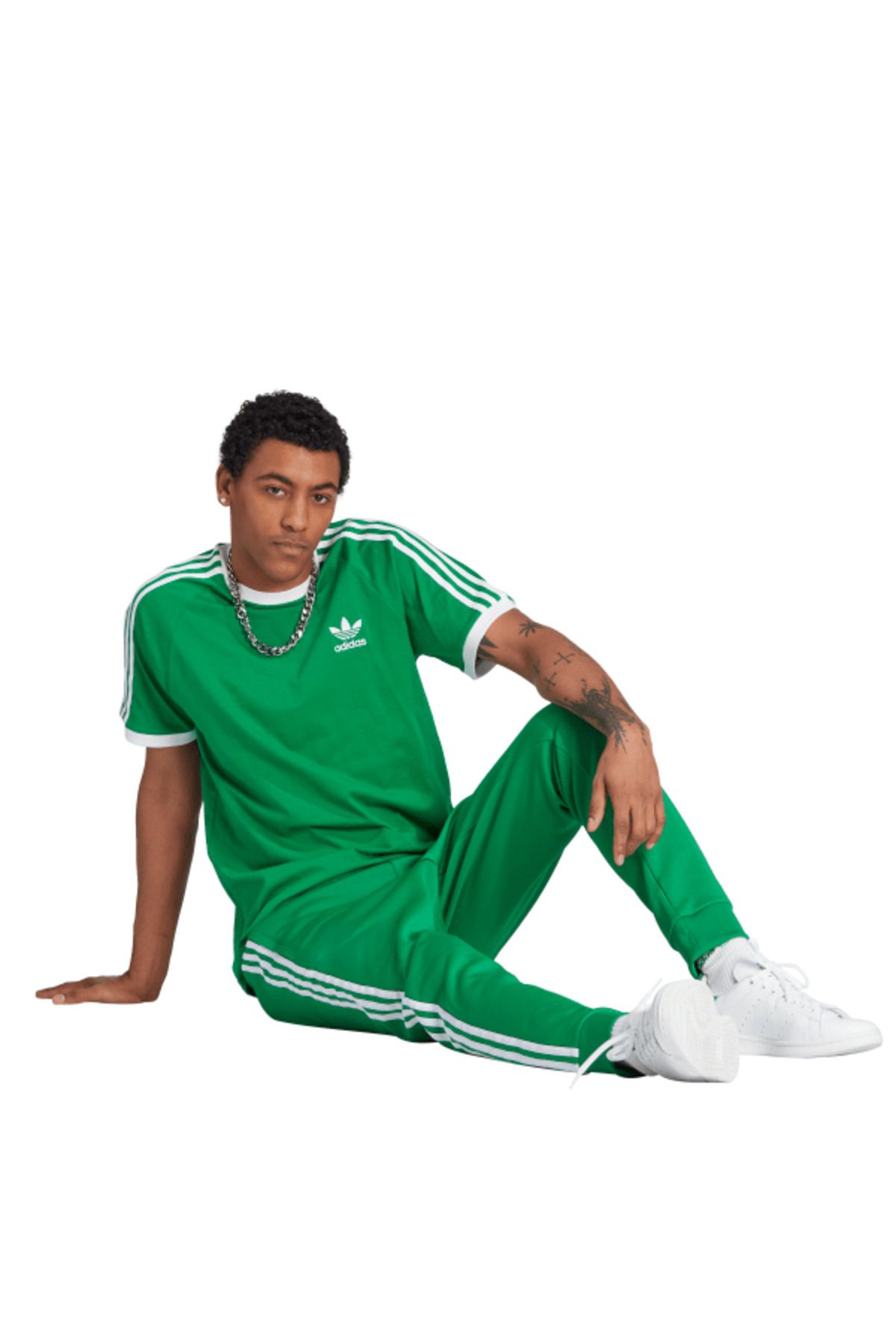 تی شرت ورزشی سبز مردانه 3 نوار adidas
