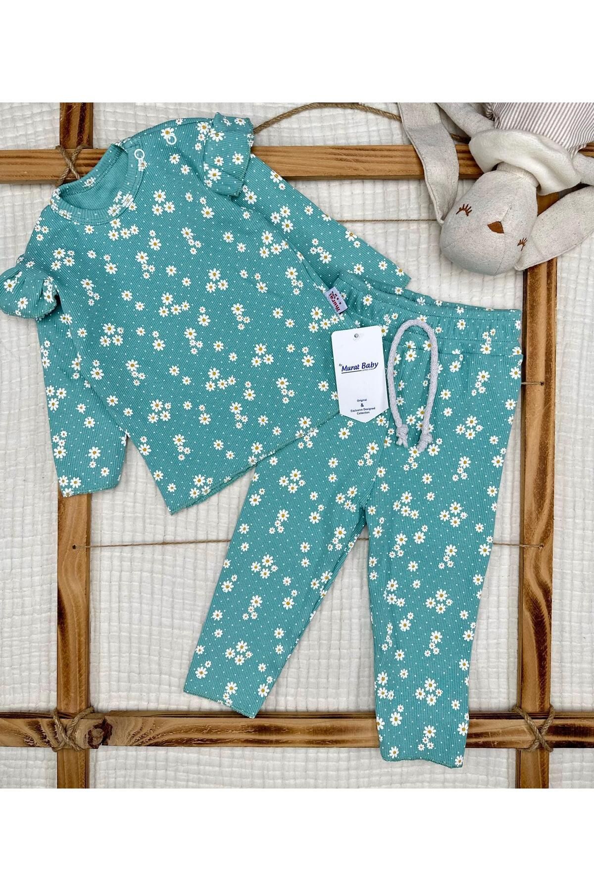 Murat Baby-Baby Girl Ruffled Daisy Waffle Fabric Bottom Top Set 1