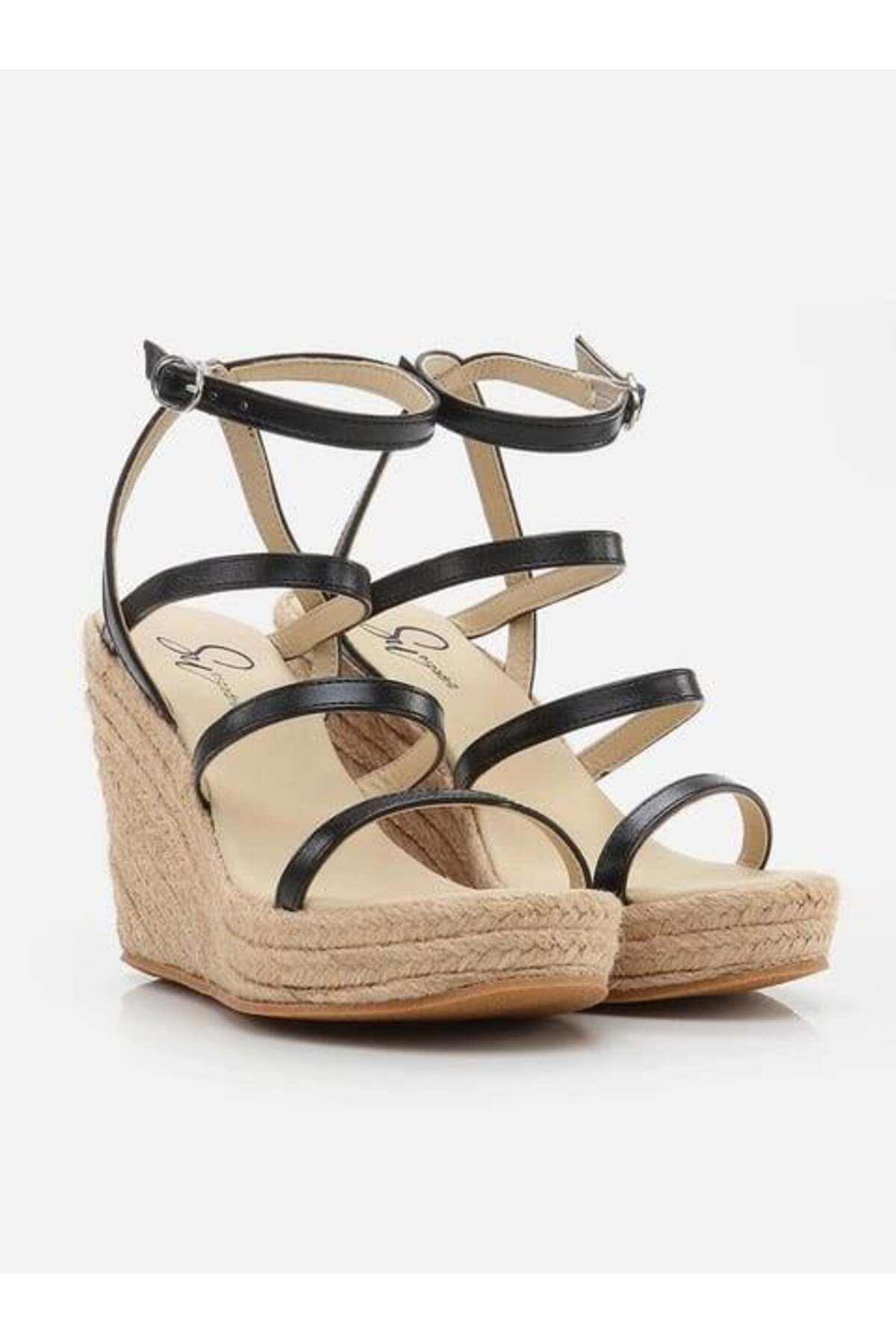 اسپادریل مشکی زنانه پاشنه پا سکوی سیاه پوست Su Espadril
