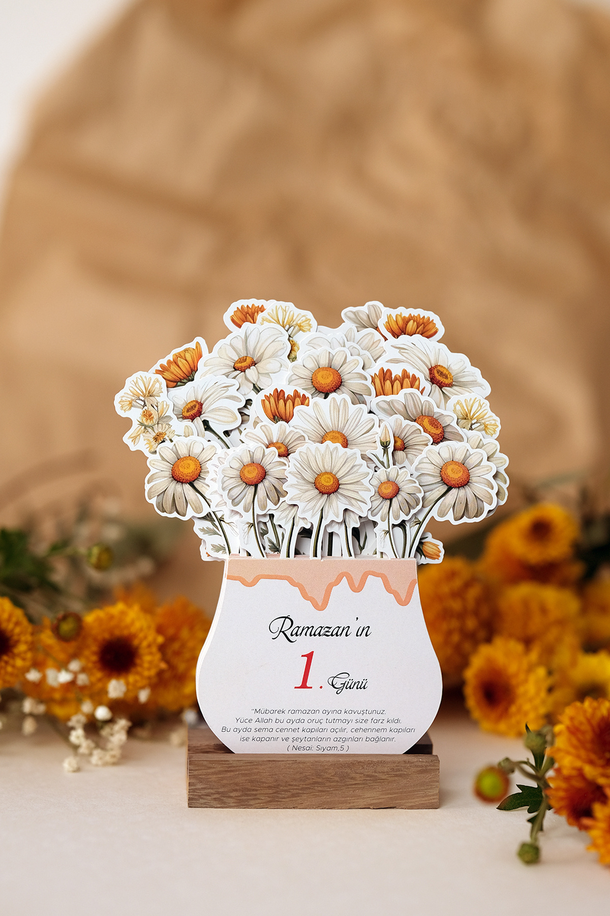 tifopix Ramazan Takvimi Papatyalı - Ramazan Ayı Hadis-i Şerifli -  Ahşap Ayaklı Takvim , Ramazan