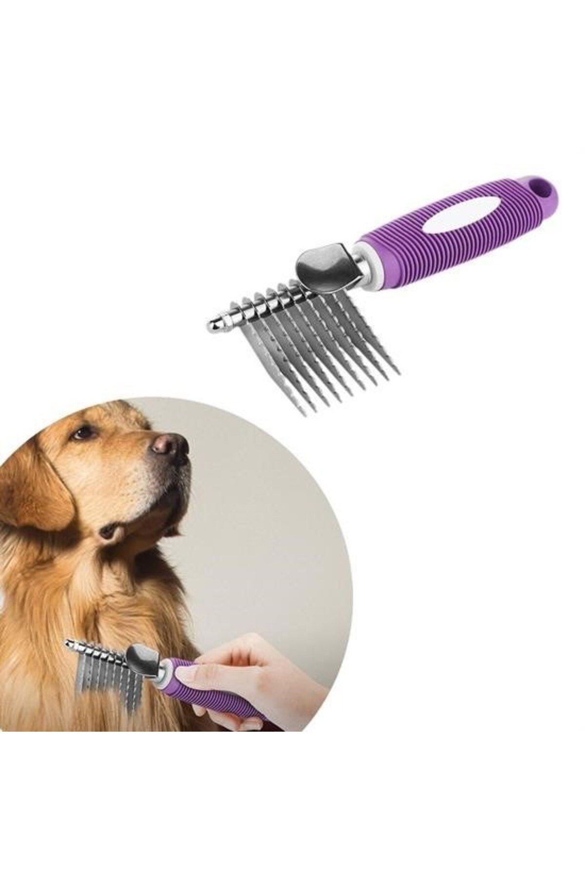 GÜLERMARKETİM BUFFER® Düğüm Açıcı Pet Fırçası Emniyetli Uzun ve Çelik Dişli Kedi Köpek Tüy Kıtık Açma Tarağı