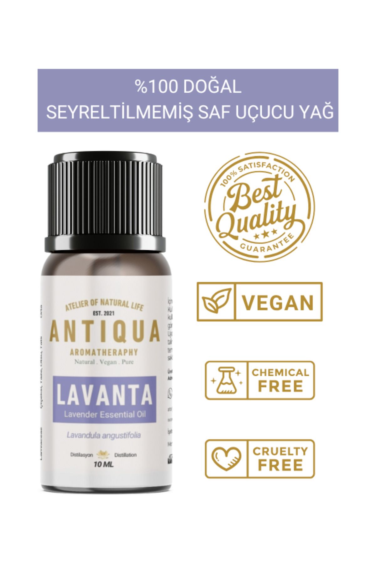 Antiqua Aromaterapi Lavanta uçucu Yağı 10 Ml (Seyreltilmemiş Ürün, %100 Doğal ve Saf)